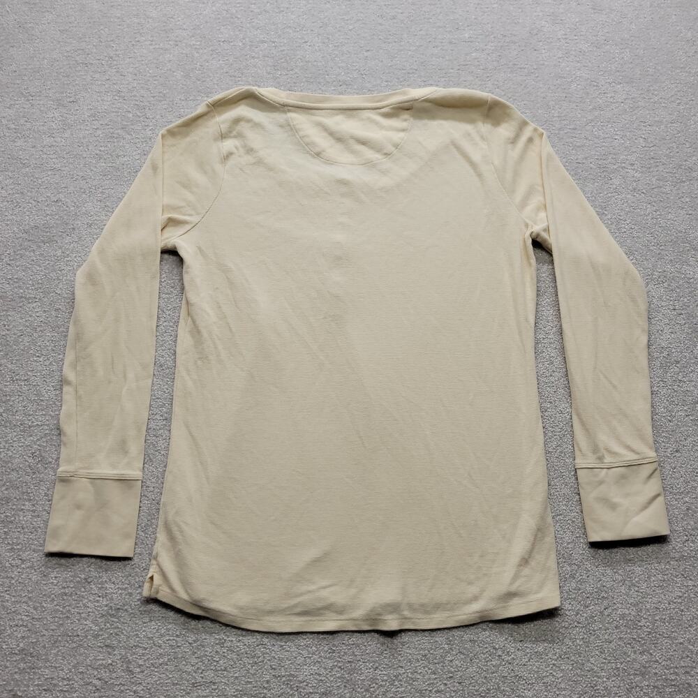 Vintage L.L.Bean Womens Large Waffle Knit Henley Long Sleeve Shirt Cream Thermal - Picture 2 of 6